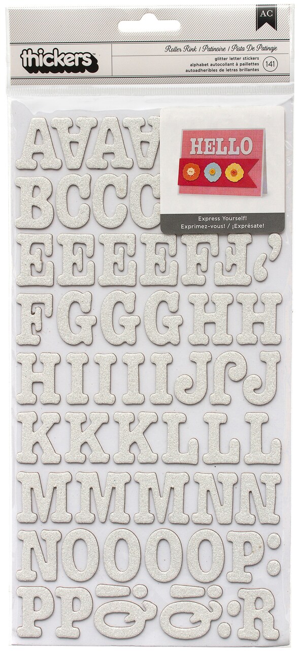AC Chipboard Alphabet Stickers - Roller Rink, White Glitter, 141pcs